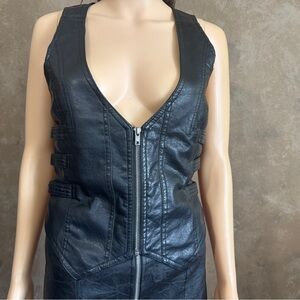Y2K Vintage 2000s Black Faux Leather Zip-Front Vest Coyote Ugly Festival Vibes